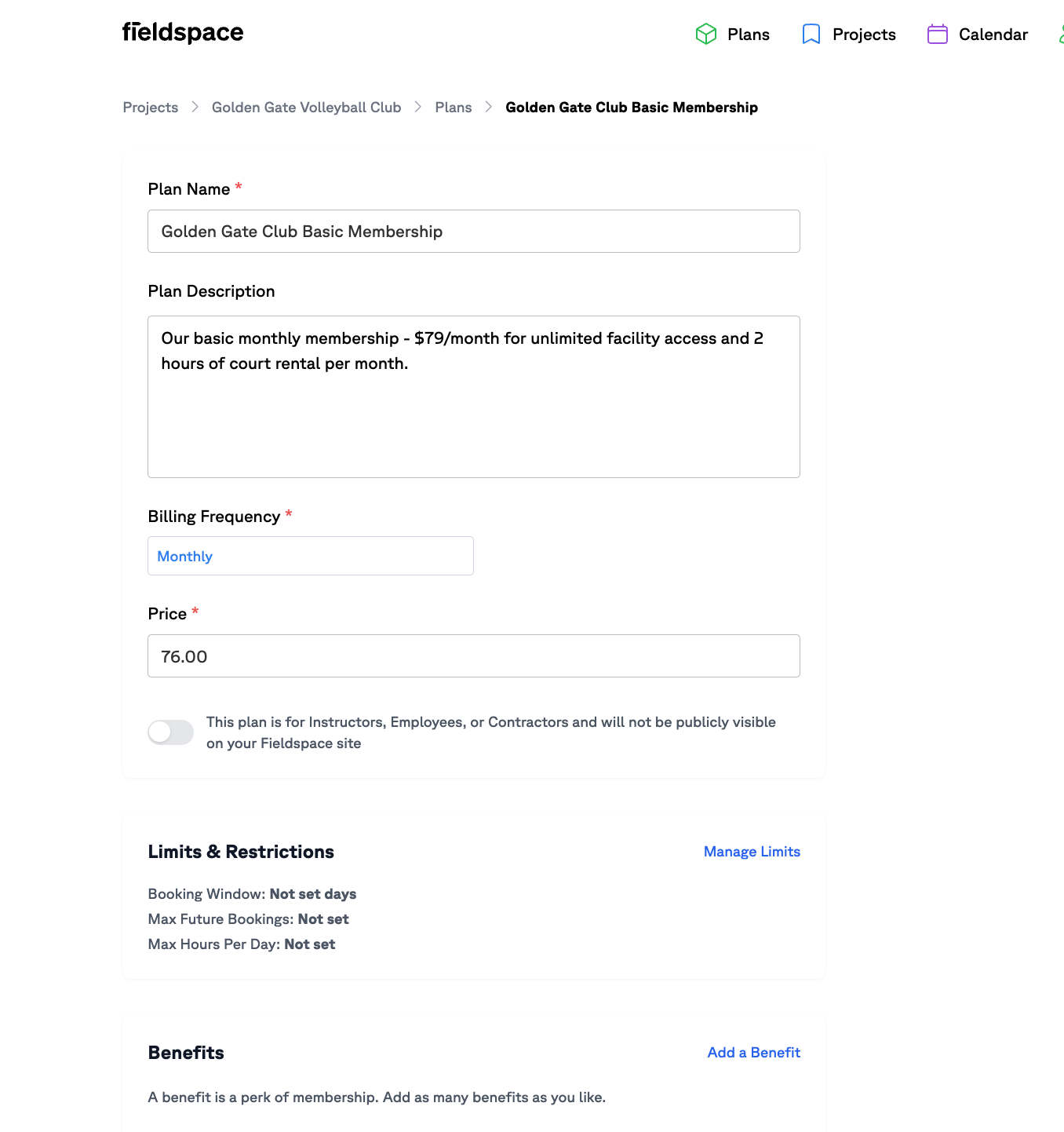Membership plan configuration