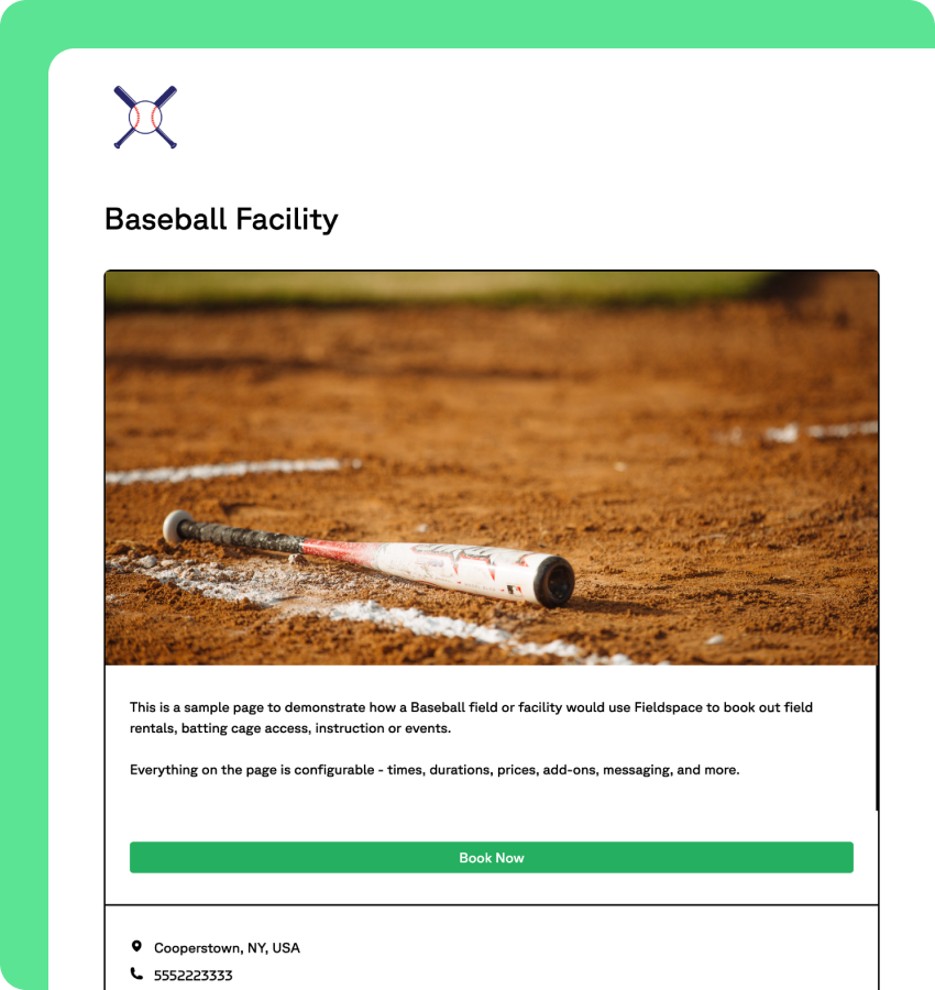 Baseball Facility Booking Preview