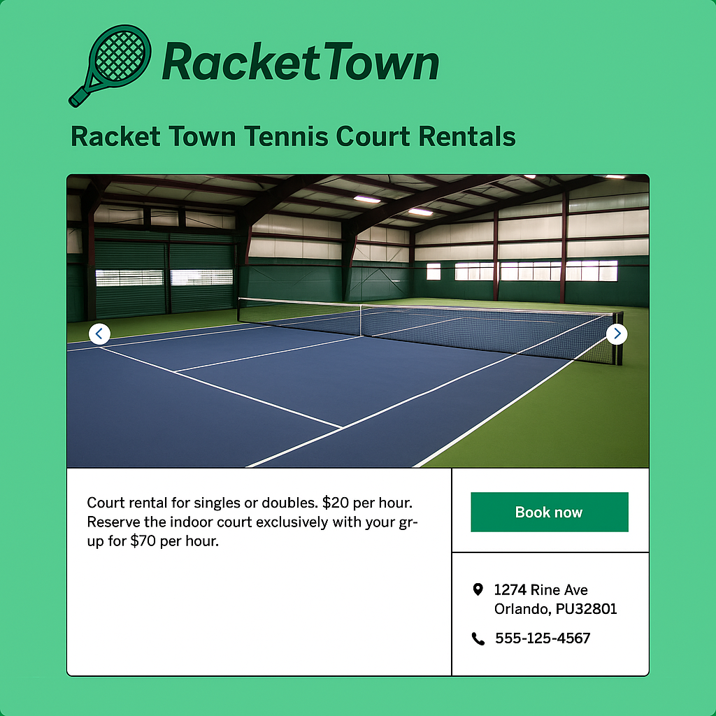 Racket Town Tennis Court Rentals Booking Page
